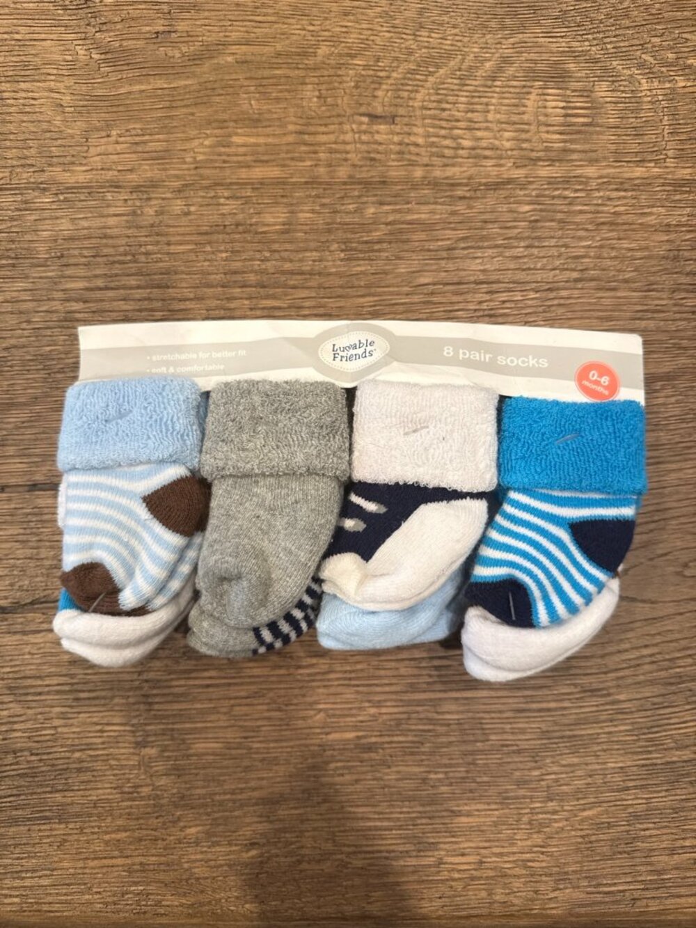 Baby Boys Socks 0-6 Months 8 Pair Luvable Friends Blue Striped New
